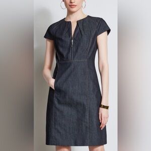 Elie Tahari Denim Fit & Flare Dress- Indigo